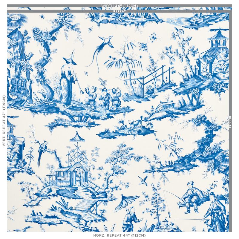 Schumacher Shengyou Toile Blue Fabric