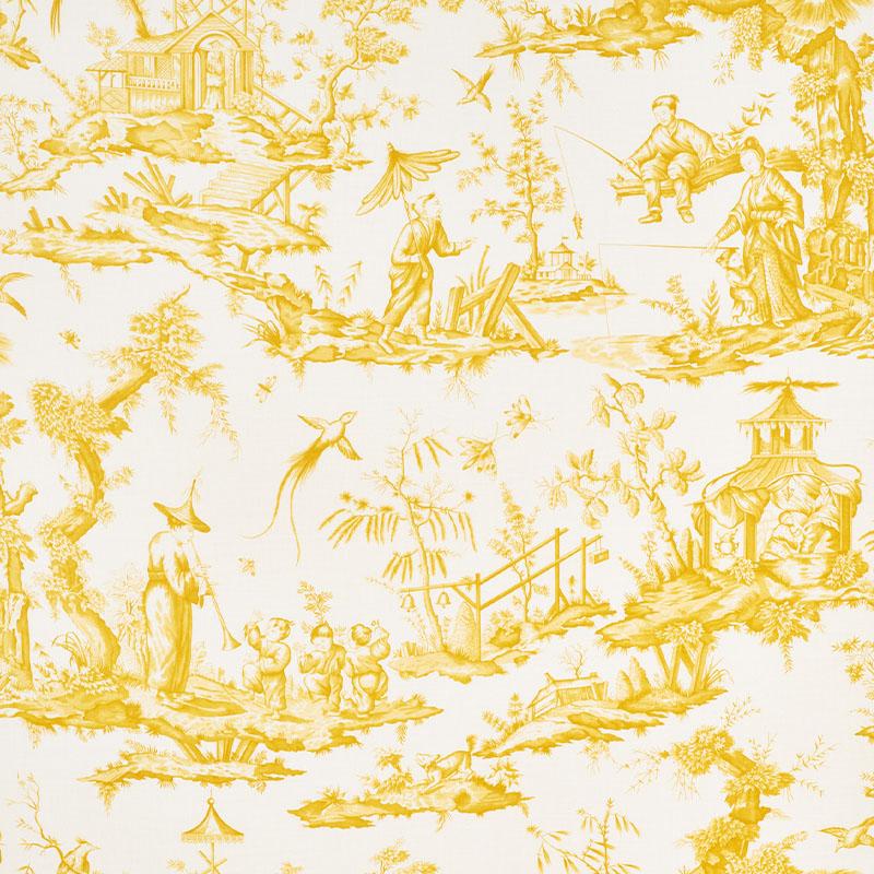 Schumacher Shengyou Toile Yellow Fabric