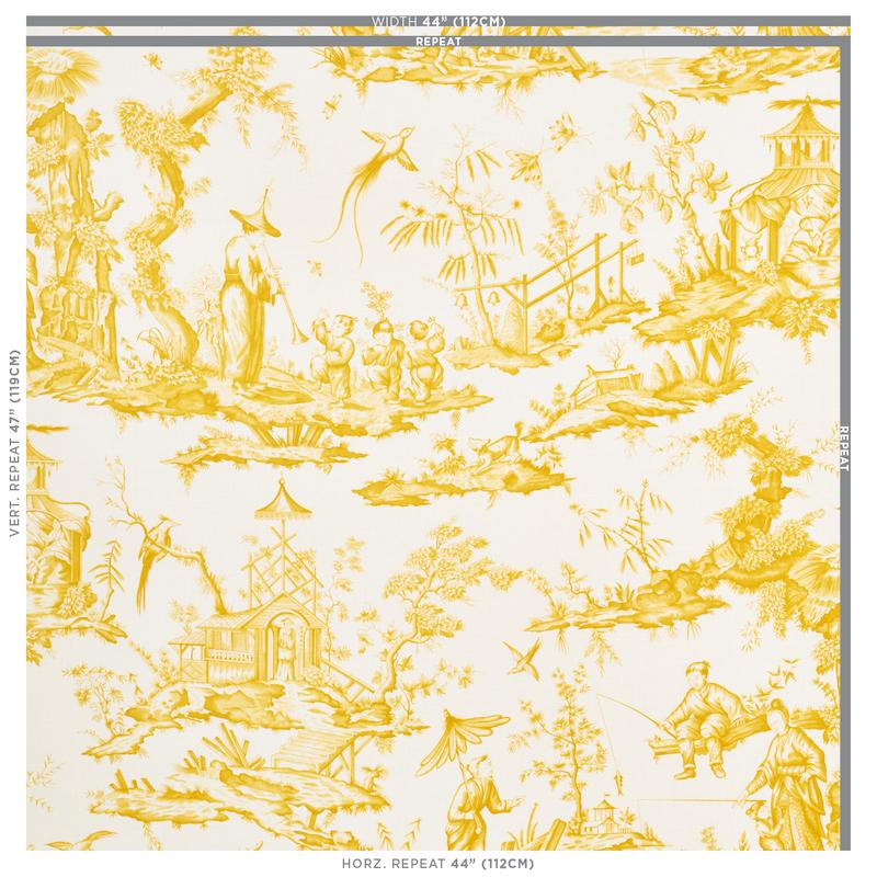 Schumacher Shengyou Toile Yellow Fabric