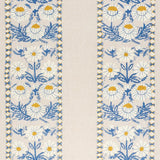 Schumacher Marguerite Embroidery Blue & Ochre Fabric