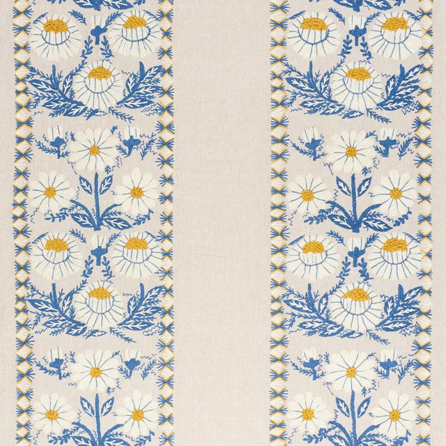 Schumacher Marguerite Embroidery Blue & Ochre Fabric