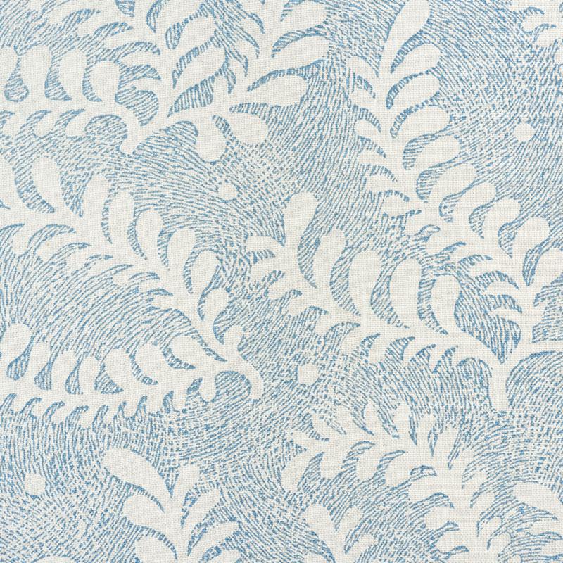 Schumacher Etched Fern Blue Fabric