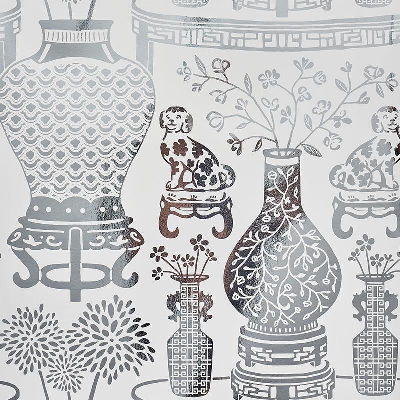Schumacher Hellene Mylar Silver Wallpaper