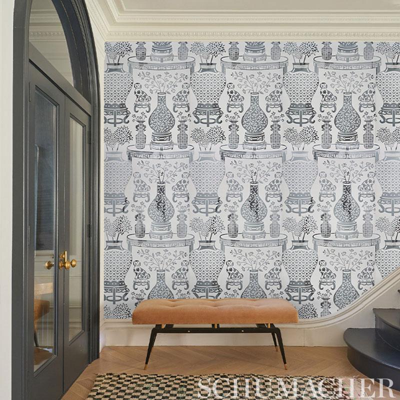 Schumacher Hellene Mylar Silver Wallpaper