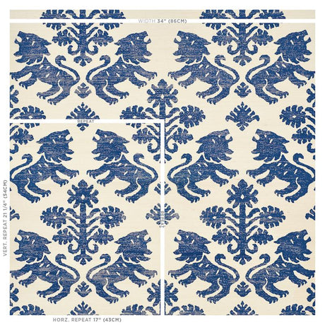 Schumacher Regalia Sisal Blue Wallpaper