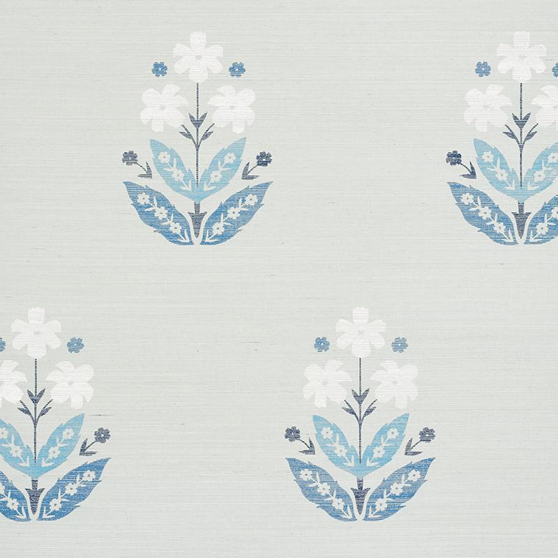 Schumacher Floweret Sisal Blues Wallpaper
