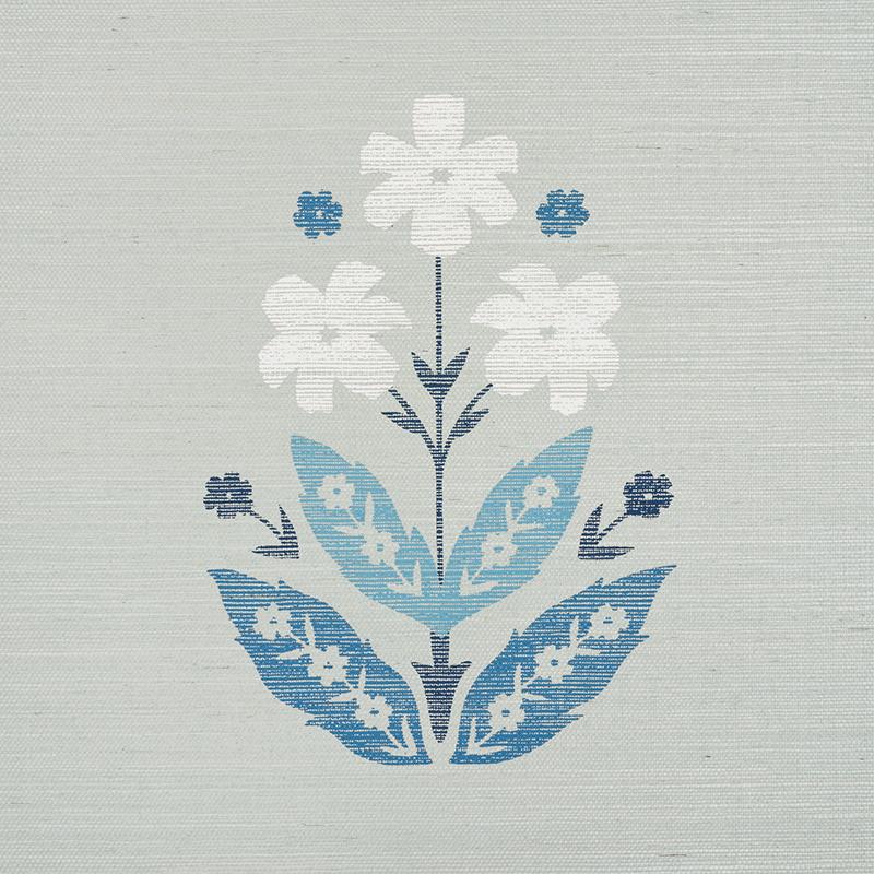 Schumacher Floweret Sisal Blues Wallpaper