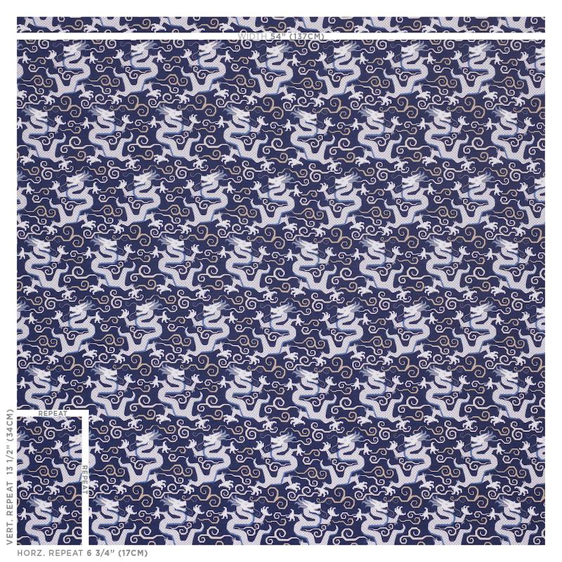 Schumacher Bixi Dragon Blue Fabric
