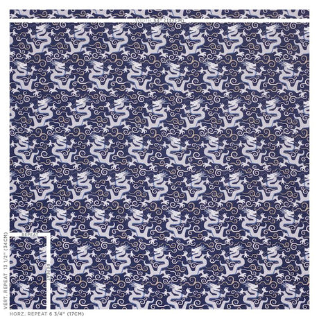 Schumacher Bixi Dragon Blue Fabric