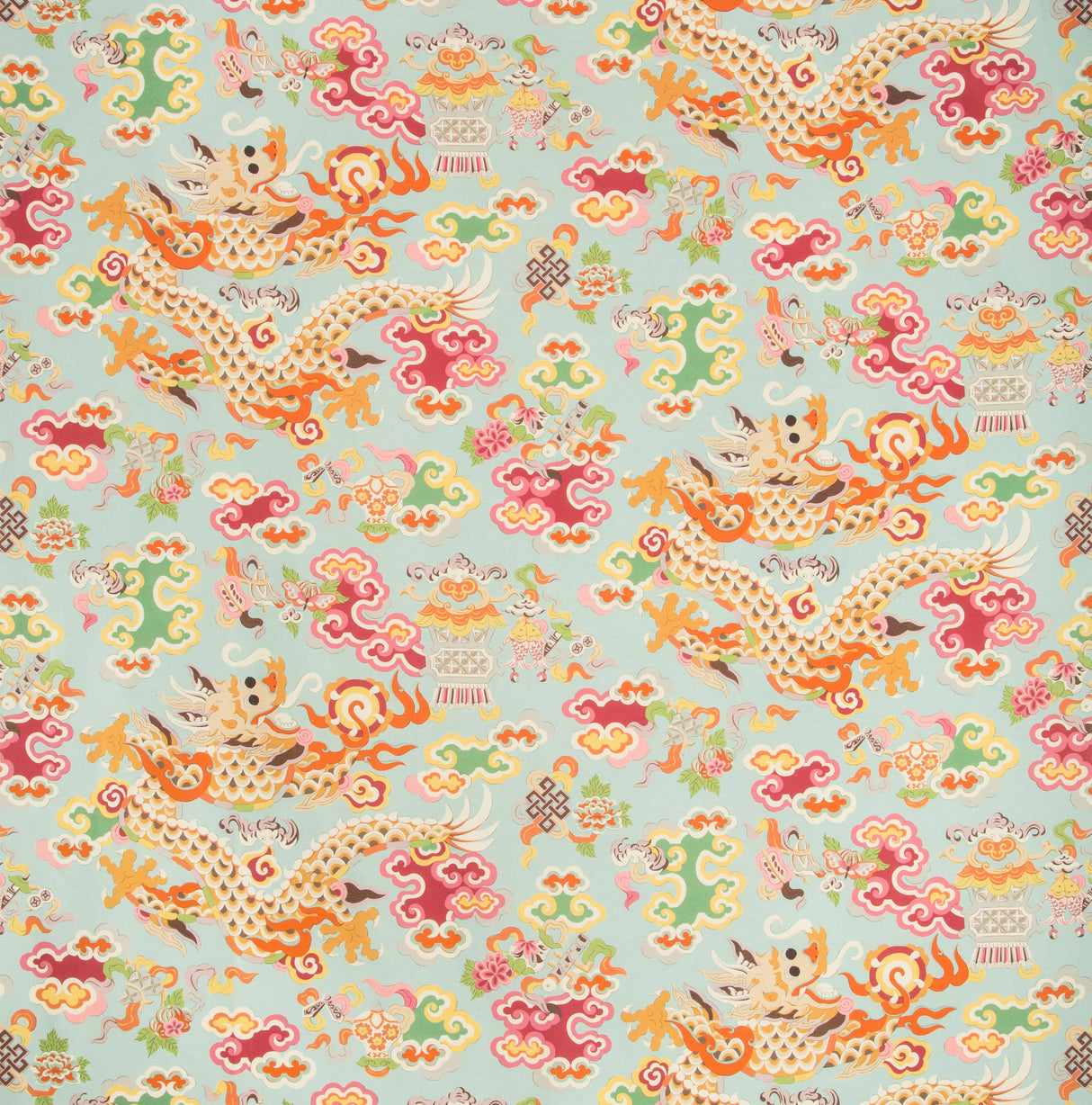 Brunschwig & Fils MING DRAGON PRINT AQUA Fabric