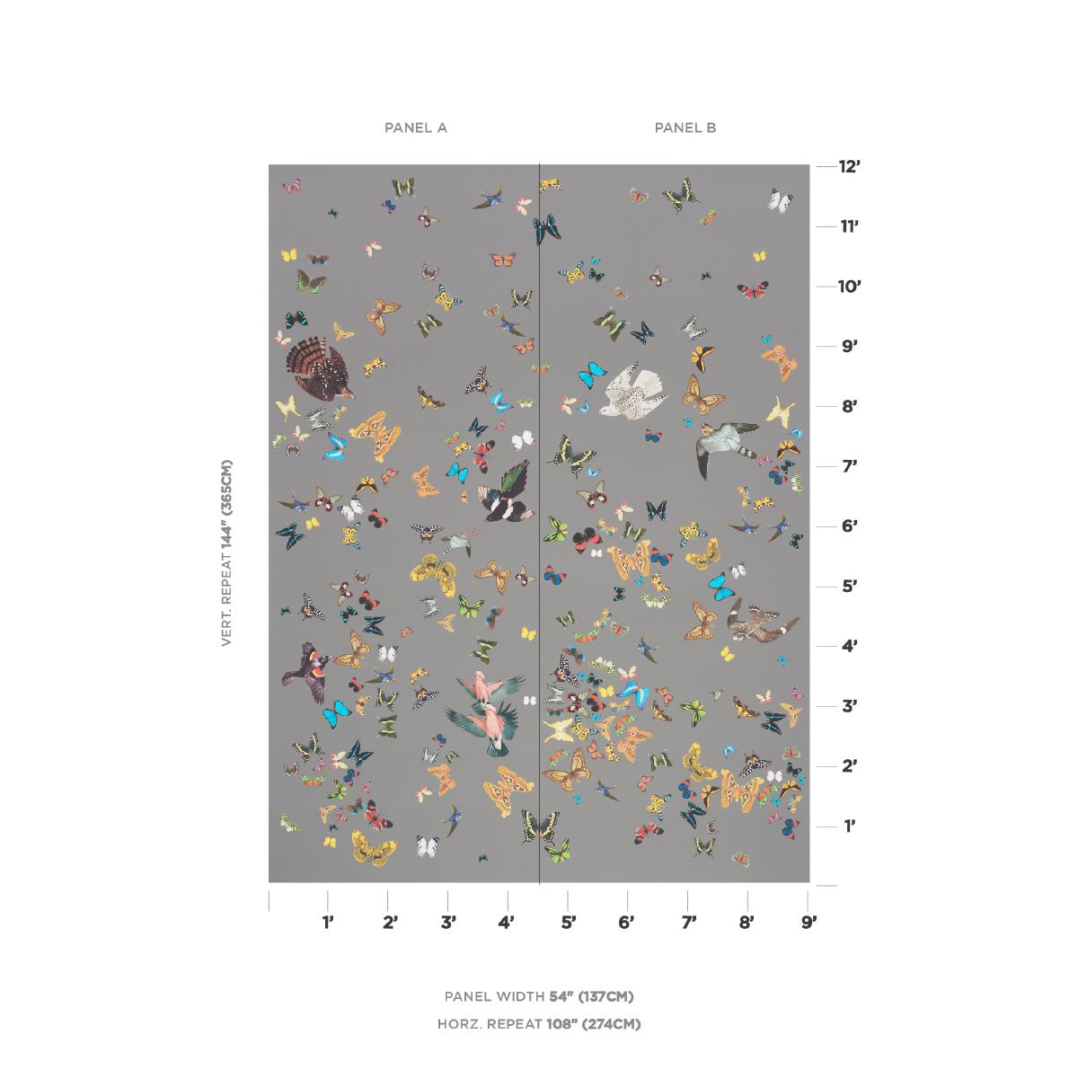 Schumacher Queen'S Flight Panel Set Grey Wallpaper