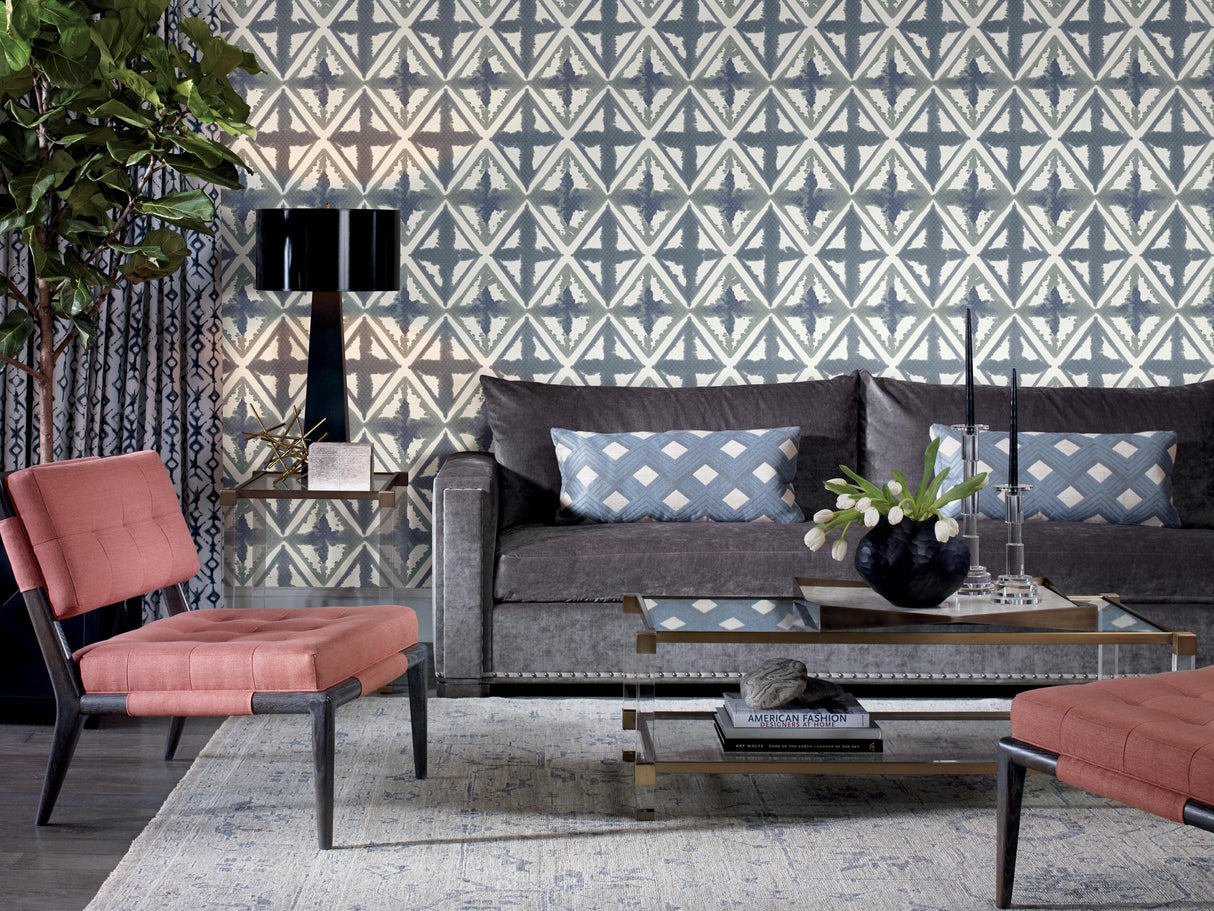 Winfield Thybony DIAMOND BLOCK BLUE INK Wallpaper