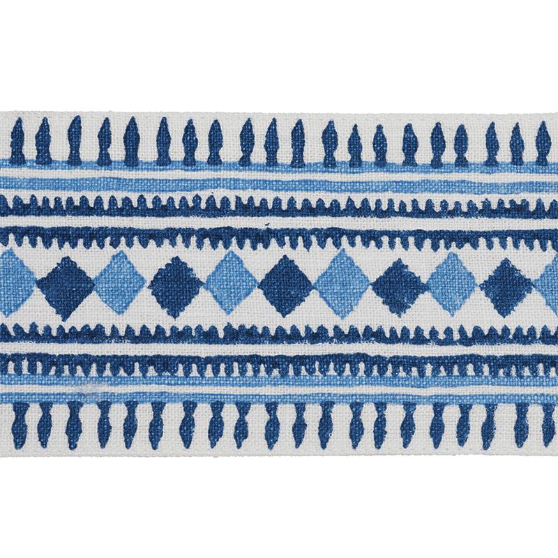 Schumacher Blues Toula Hand Blocked Linen Tape