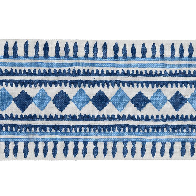 Schumacher Blues Toula Hand Blocked Linen Tape