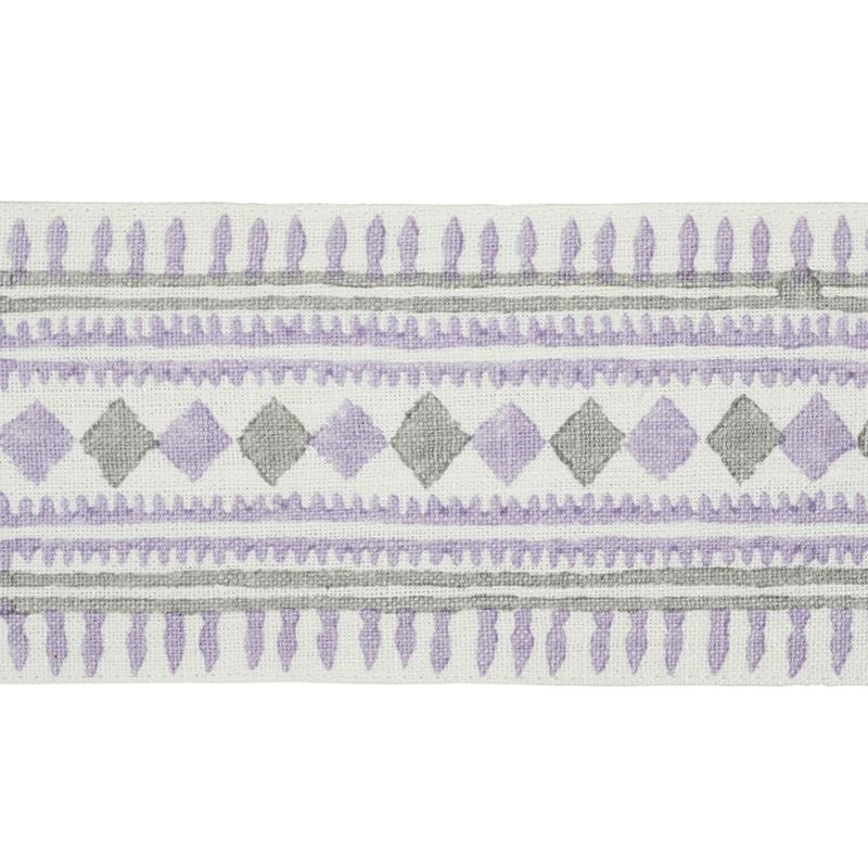Schumacher Lilac & Grey Toula Hand Blocked Linen Tape