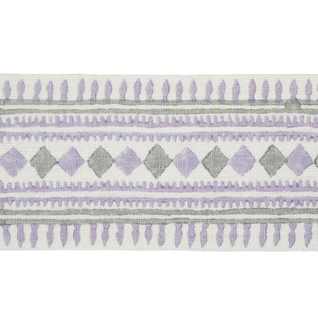 Schumacher Lilac & Grey Toula Hand Blocked Linen Tape