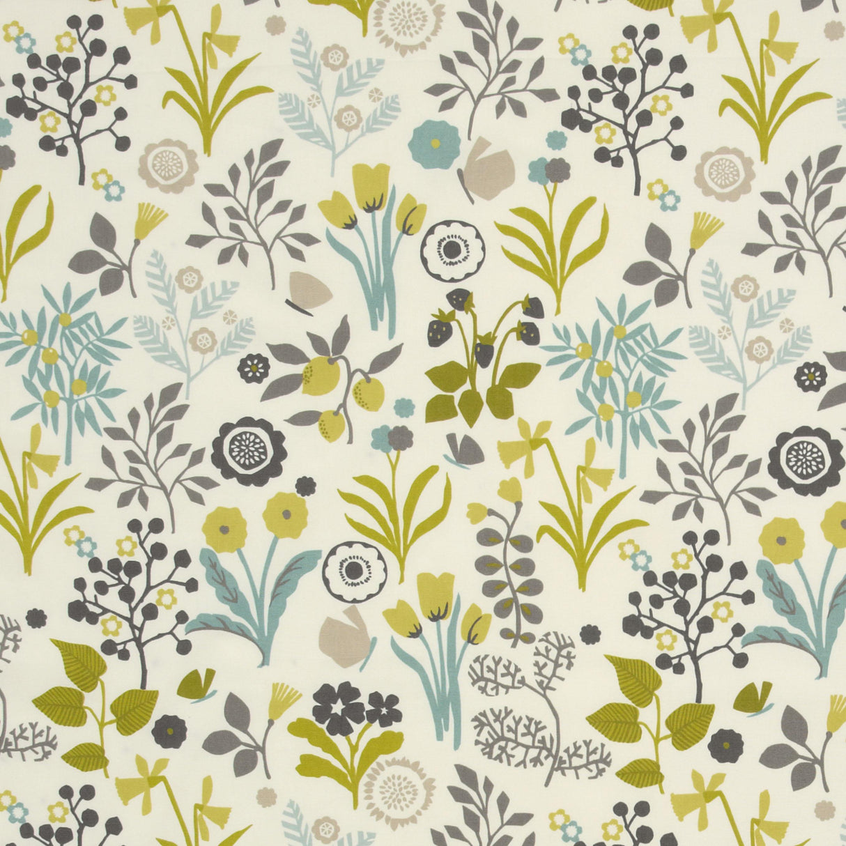 Clarke & Clarke FRIDA CHARTEUSE/CHARCOAL Fabric