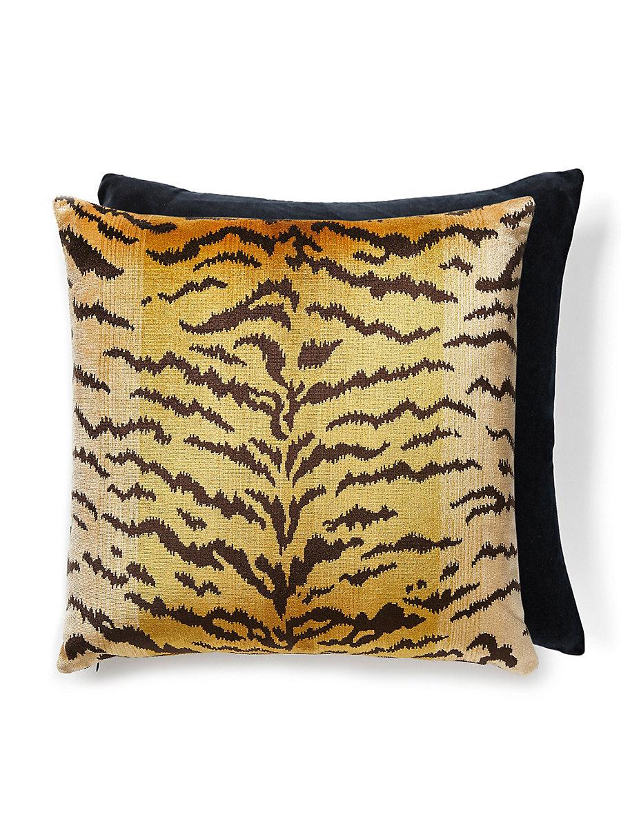 Scalamandre Tigre | Silk/Velvet 22 X 22 - Ivory, Gold & Black / Black Decorative Pillow