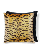 Scalamandre Tigre | Silk/Velvet 22 X 22 - Ivory, Gold & Black / Black Decorative Pillow