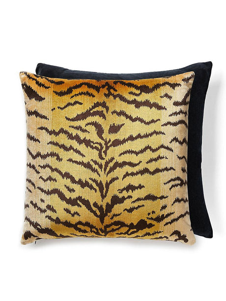 Scalamandre Tigre | Silk/Velvet 22 X 22 - Ivory, Gold & Black / Black Decorative Pillow