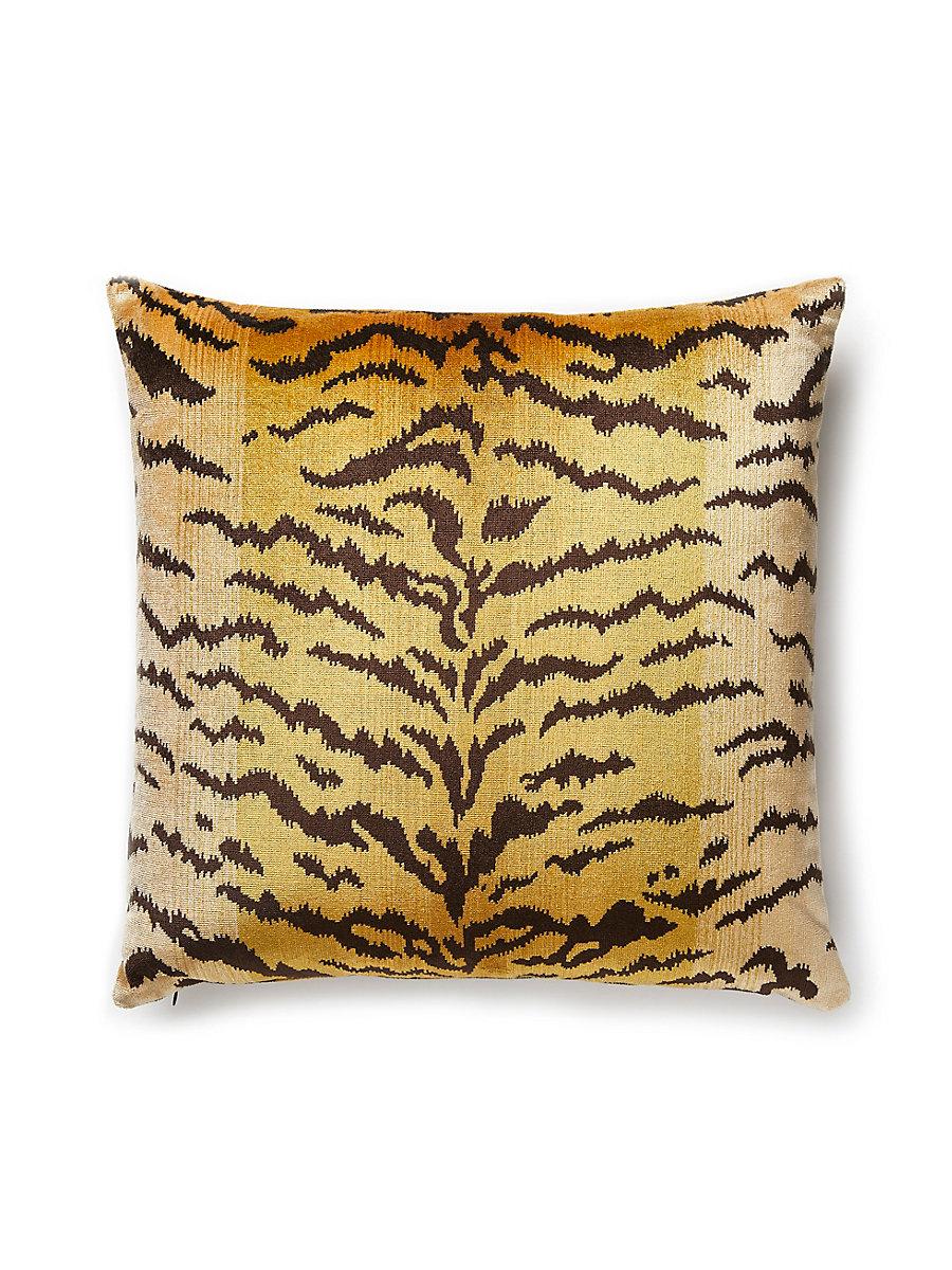 Scalamandre Tigre | Silk/Velvet 22 X 22 - Ivory, Gold & Black / Black Decorative Pillow