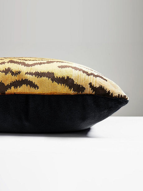 Scalamandre Tigre | Silk/Velvet 22 X 22 - Ivory, Gold & Black / Black Decorative Pillow