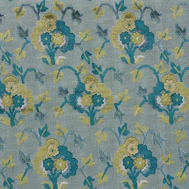 Schumacher Jennie Velvet Peacock & Celadon Fabric