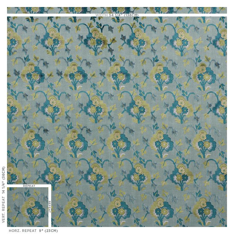 Schumacher Jennie Velvet Peacock & Celadon Fabric