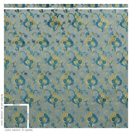 Schumacher Jennie Velvet Peacock & Celadon Fabric