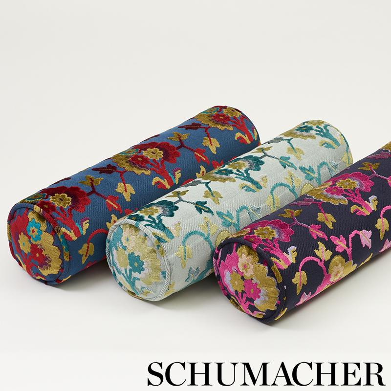 Schumacher Jennie Velvet Peacock & Celadon Fabric