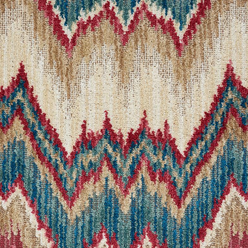 Schumacher Bezique Flamestitch Velvet Red & Peacock Fabric