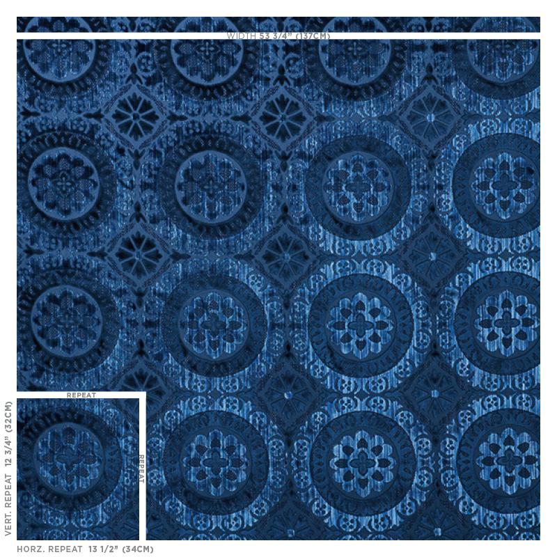 Schumacher Suzani Strie Velvet Sapphire Fabric