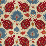Brunschwig & Fils KASHMIRI LINEN PRINT POMEGRANATE/BLUE Fabric