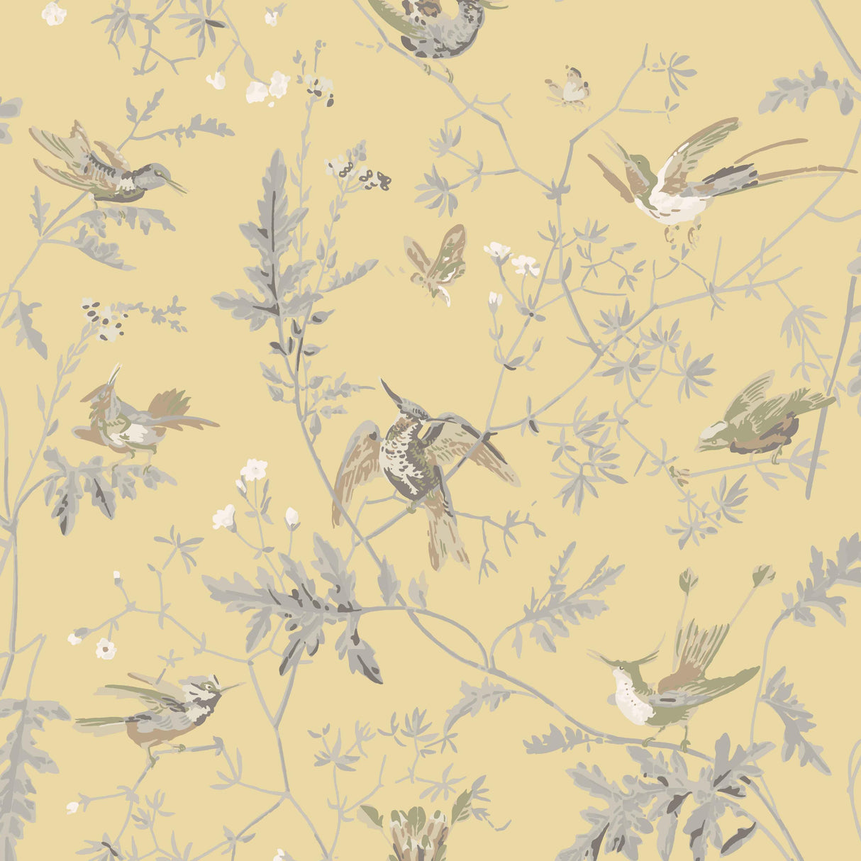 Cole & Son HUMMINGBIRDS SILK GLD/SFT GREY Fabric