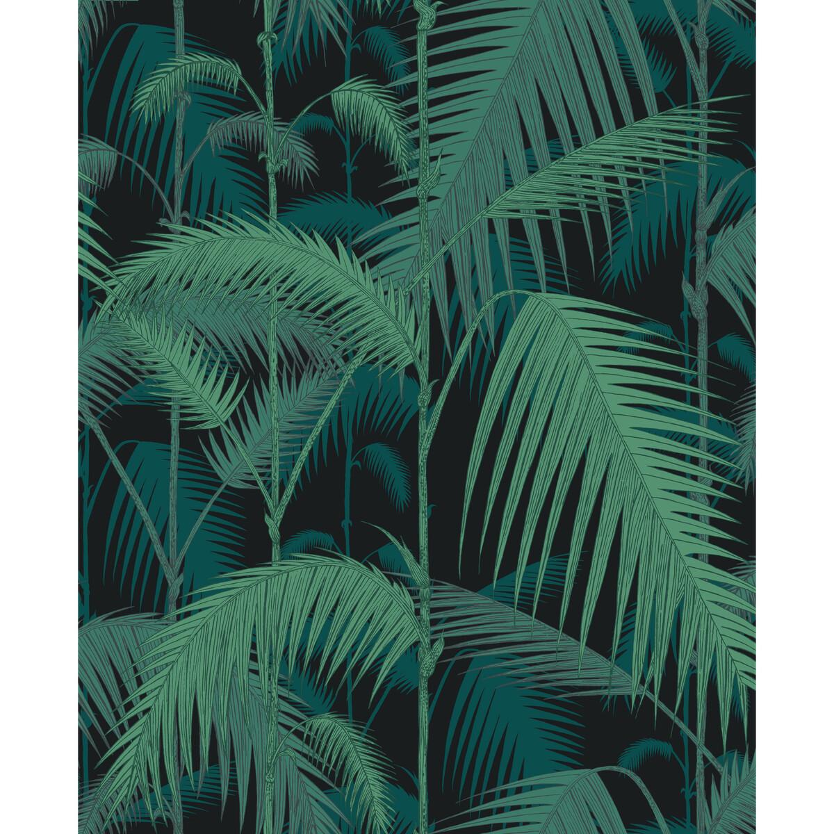 Cole & Son PALM JUNGLE VELVET PRINT VIRI/PET ON BLK Fabric