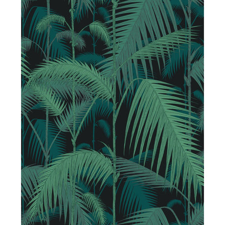 Cole & Son PALM JUNGLE VELVET PRINT VIRI/PET ON BLK Fabric