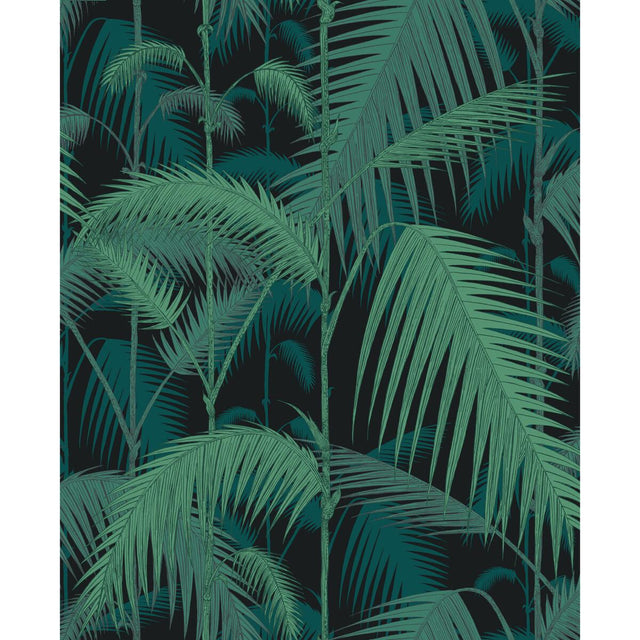 Cole & Son PALM JUNGLE VELVET PRINT VIRI/PET ON BLK Fabric