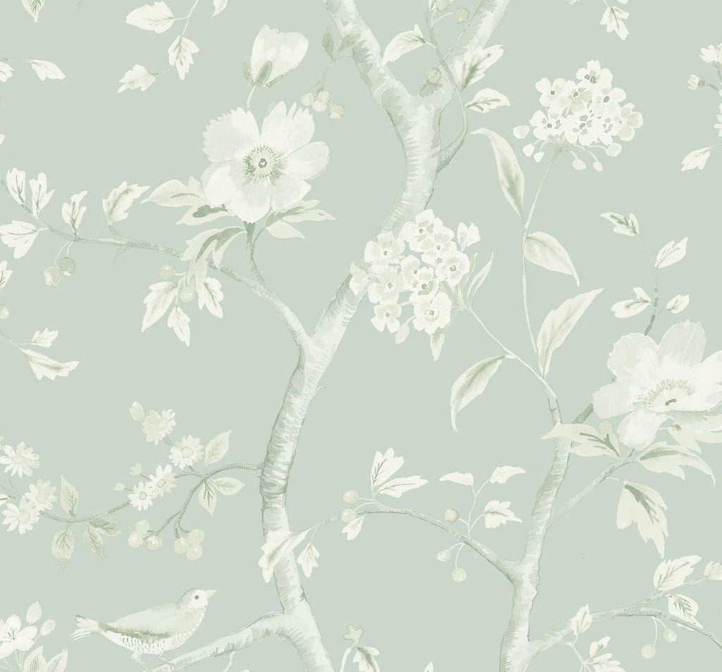 Seabrook Southport Floral Trail Sea Glass and Ivory Wallpaper