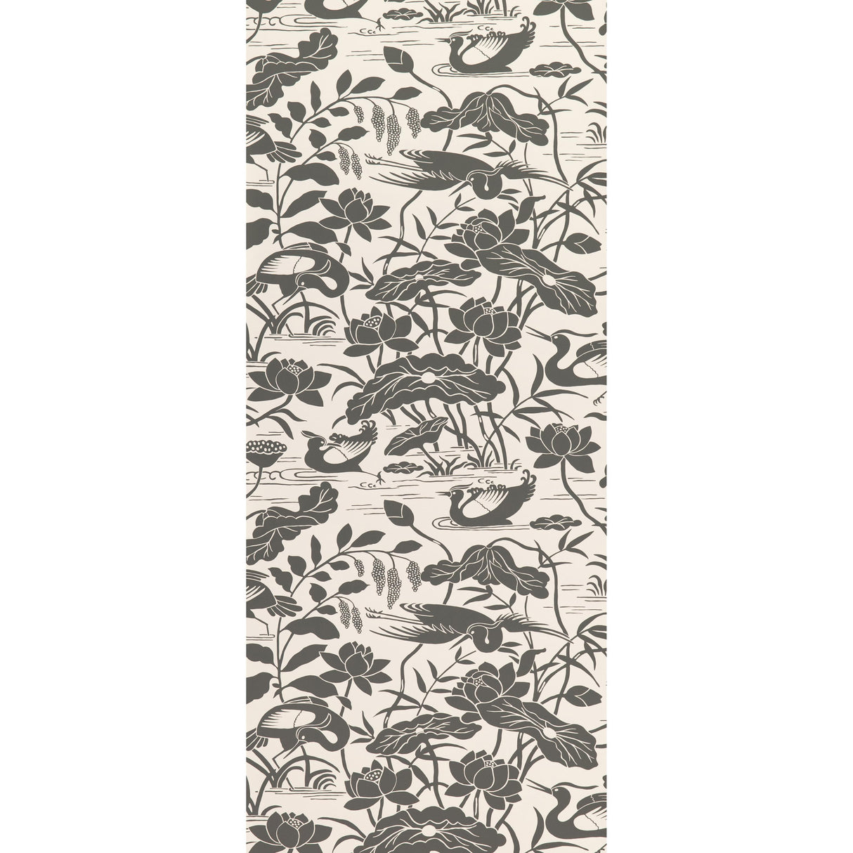 G P & J Baker HERON & LOTUS FLOWER BLACK/WHITE Wallpaper