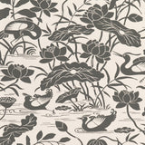 G P & J Baker HERON & LOTUS FLOWER BLACK/WHITE Wallpaper