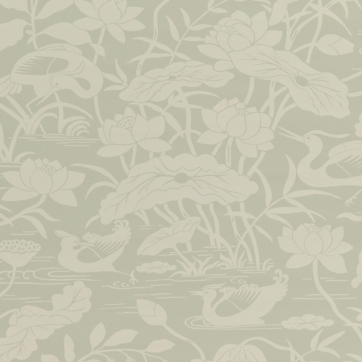 G P & J Baker HERON & LOTUS FLOWER AQUA Wallpaper