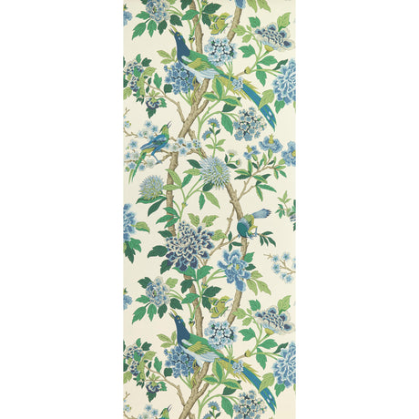 G P & J Baker HYDRANGEA BIRD EMERALD/BLUE Wallpaper