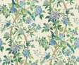 G P & J Baker HYDRANGEA BIRD EMERALD/BLUE Wallpaper