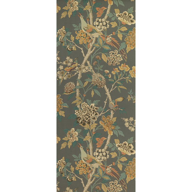G P & J Baker HYDRANGEA BIRD CHARCOAL/SIENNA Wallpaper