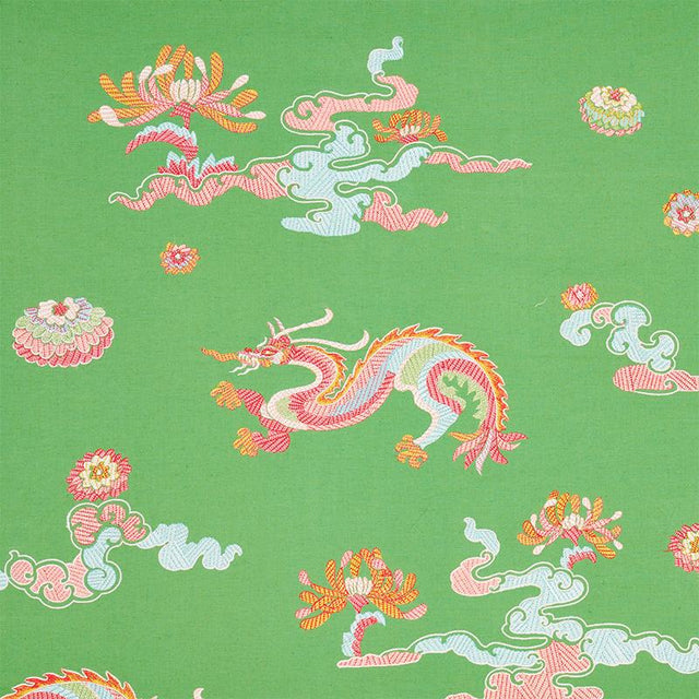 Schumacher Hanlun Dragon Embroidery Green Fabric