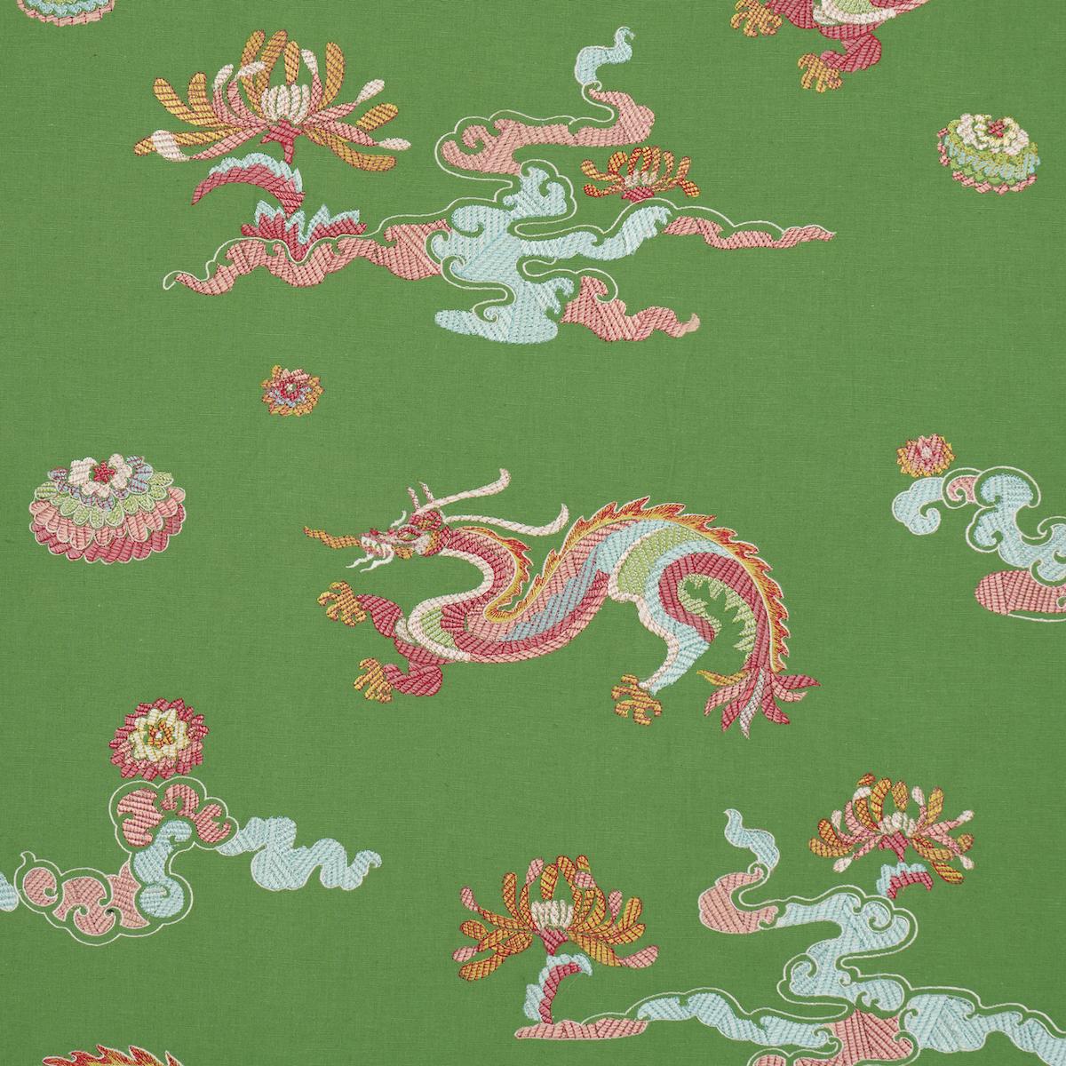 Schumacher Hanlun Dragon Embroidery Green Fabric