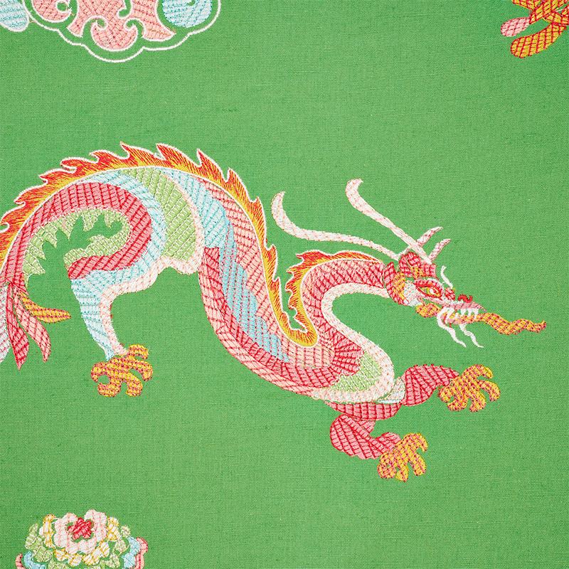 Schumacher Hanlun Dragon Embroidery Green Fabric