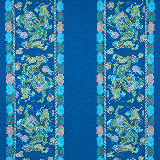 Schumacher Lotan Dragon Embroidery Blue Fabric