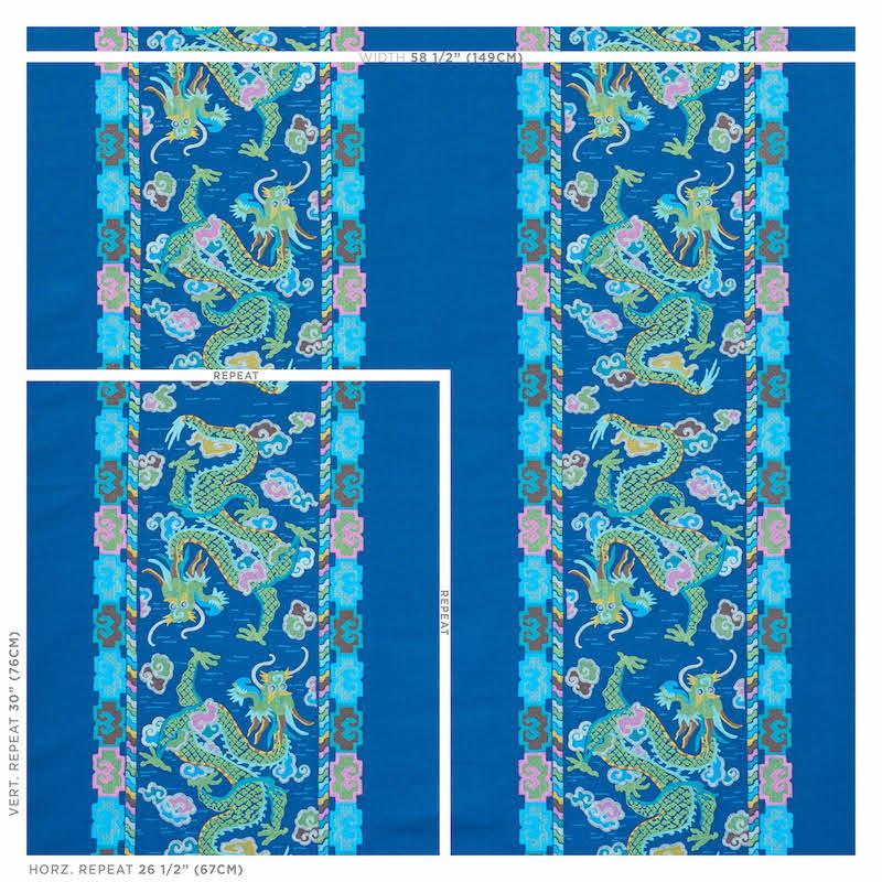 Schumacher Lotan Dragon Embroidery Blue Fabric