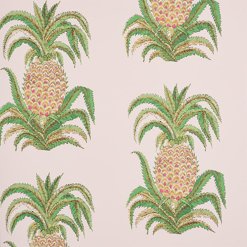 Schumacher Pineapples Blush Wallpaper